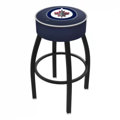 Holland Bar Stool Co. 30" 4" Winnipeg Jets Cushion Seat, Blk Wrinkle Base Swivel Bar Stool