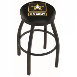 Holland Bar Stool Co. 25" Blk Wrinkle U.S. Army Swivel Bar Stool, Accent Ring