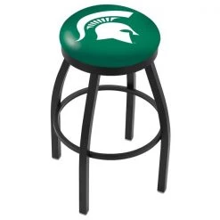 Holland Bar Stool Co. 30" Blk Wrinkle Michigan State Swivel Bar Stool, Accent Ring