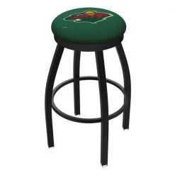 Holland Bar Stool Co. 25" Blk Wrinkle Minnesota Wild Swivel Bar Stool, Accent Ring