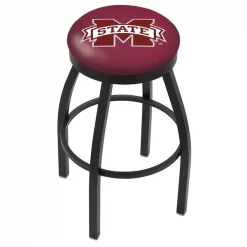 Holland Bar Stool Co. 30" Blk Wrinkle Mississippi State Swivel Bar Stool, Accent Ring