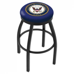 Holland Bar Stool Co. 30" Blk Wrinkle U.S. Navy Swivel Bar Stool, Accent Ring