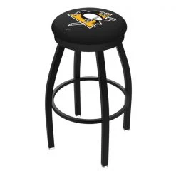 Holland Bar Stool Co. 25" Blk Wrinkle Pittsburgh Penguins Swivel Bar Stool, Accent Ring