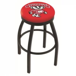 Holland Bar Stool Co. 30" Blk Wrinkle Wisconsin "Badger" Swivel Bar Stool, Accent Ring