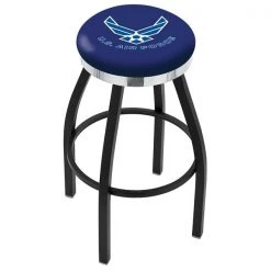 Holland Bar Stool Co. 30" Blk Wrinkle U.S. Air Force Swivel Bar Stool, Chrome Ring