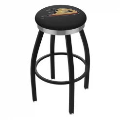 Holland Bar Stool Co. 30" Blk Wrinkle Anaheim Ducks Swivel Bar Stool, Chrome Ring