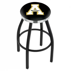 Holland Bar Stool Co. 30" Blk Wrinkle Appalachian State Swivel Bar Stool, Chrome Ring