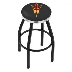 Holland Bar Stool Co. 30" Blk Wrinkle Arizona State Swivel Bar Stool, Chrome Ring, Pitchfork