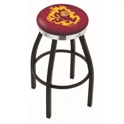 Holland Bar Stool Co. 25" Blk Wrinkle Arizona State Swivel Bar Stool, Chrome Ring, Sparky Logo