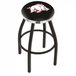 Holland Bar Stool Co. 30" Blk Wrinkle Arkansas Swivel Bar Stool, Chrome Ring