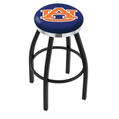 Holland Bar Stool Co. 30" Blk Wrinkle Auburn Swivel Bar Stool, Chrome Ring