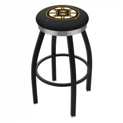 Holland Bar Stool Co. 25" Blk Wrinkle Boston Bruins Swivel Bar Stool, Chrome Ring