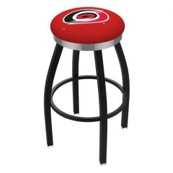 Holland Bar Stool Co. 25" Blk Wrinkle Carolina Hurricanes Swivel Bar Stool, Chrome Ring