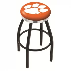 Holland Bar Stool Co. 30" Blk Wrinkle Clemson Swivel Bar Stool, Chrome Ring