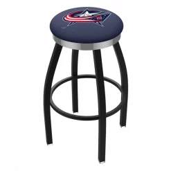 Holland Bar Stool Co. 30" Blk Wrinkle Columbus Blue Jackets Swivel Bar Stool, Chrome Ring