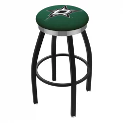 Holland Bar Stool Co. 30" Blk Wrinkle Dallas Stars Swivel Bar Stool, Chrome Ring