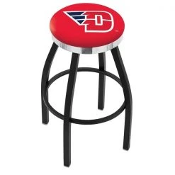 Holland Bar Stool Co. 25" Blk Wrinkle University of Dayton Swivel Bar Stool, Chrome Ring