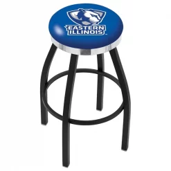 Holland Bar Stool Co. 30" Blk Wrinkle Eastern Illinois Swivel Bar Stool, Chrome Ring