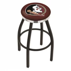 Holland Bar Stool Co. 30" Blk Wrinkle Florida State Head Swivel Bar Stool, Chrome Ring