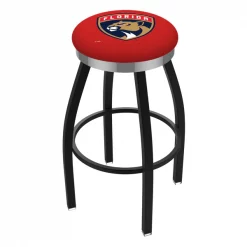 Holland Bar Stool Co. 30" Blk Wrinkle Florida Panthers Swivel Bar Stool, Chrome Ring