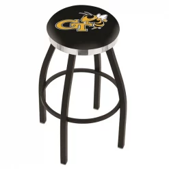 Holland Bar Stool Co. 30" Blk Wrinkle Georgia Tech Swivel Bar Stool, Chrome Ring