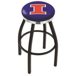 Holland Bar Stool Co. 25" Blk Wrinkle Illinois Swivel Bar Stool, Chrome Ring
