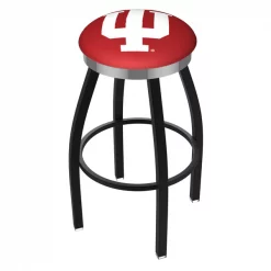 Holland Bar Stool Co. 30" Blk Wrinkle Indiana Swivel Bar Stool, Chrome Ring