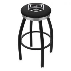 Holland Bar Stool Co. 30" Blk Wrinkle Los Angeles Kings Swivel Bar Stool, Chrome Ring