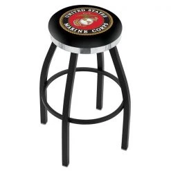 Holland Bar Stool Co. 30" Blk Wrinkle U.S. Marines Swivel Bar Stool, Chrome Ring