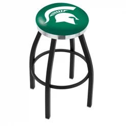 Holland Bar Stool Co. 25" Blk Wrinkle Michigan State Swivel Bar Stool, Chrome Ring