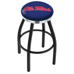 Holland Bar Stool Co. 25" Blk Wrinkle Ole' Miss Swivel Bar Stool, Chrome Ring