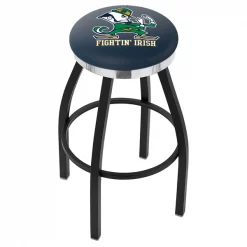 Holland Bar Stool Co. 30" Blk Wrinkle Notre Dame Leprechaun Swivel Bar Stool, Chrome Ring