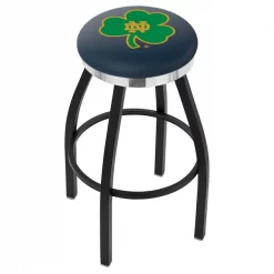 Holland Bar Stool Co. 30" Blk Wrinkle Notre Dame Shamrock Swivel Bar Stool, Chrome Ring