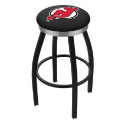 Holland Bar Stool Co. 25" Blk Wrinkle New Jersey Devils Swivel Bar Stool, Chrome Ring