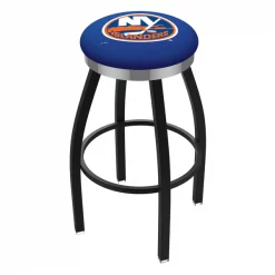 Holland Bar Stool Co. 30" Blk Wrinkle New York Islanders Swivel Bar Stool, Chrome Ring