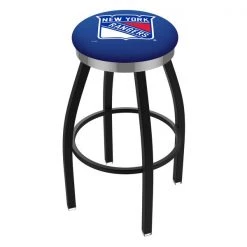 Holland Bar Stool Co. 30" Blk Wrinkle New York Rangers Swivel Bar Stool, Chrome Ring