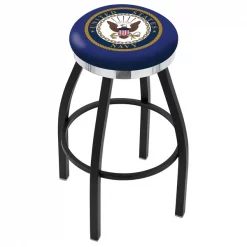 Holland Bar Stool Co. 30" Blk Wrinkle U.S. Navy Swivel Bar Stool, Chrome Ring