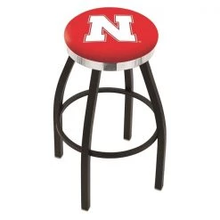 Holland Bar Stool Co. 25" Blk Wrinkle Nebraska Swivel Bar Stool, Chrome Ring