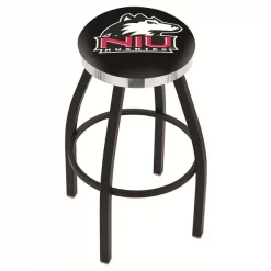 Holland Bar Stool Co. 30" Blk Wrinkle Northern Illinois Swivel Bar Stool, Chrome Ring