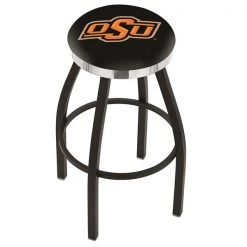 Holland Bar Stool Co. 25" Blk Wrinkle Oklahoma State Swivel Bar Stool, Chrome Ring