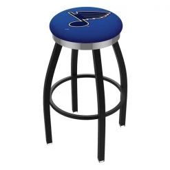 Holland Bar Stool Co. 30" Blk Wrinkle St Louis Blues Swivel Bar Stool, Chrome Ring