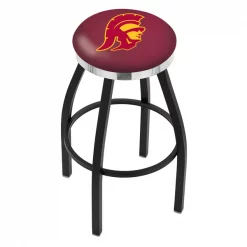 Holland Bar Stool Co. 25" Blk Wrinkle USC Trojans Swivel Bar Stool, Chrome Ring