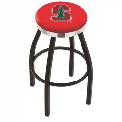 Holland Bar Stool Co. 30" Blk Wrinkle Stanford Swivel Bar Stool, Chrome Ring