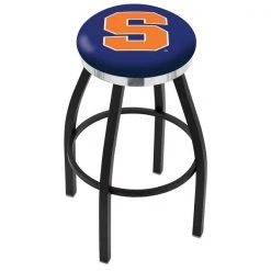 Holland Bar Stool Co. 30" Blk Wrinkle Syracuse Swivel Bar Stool, Chrome Ring