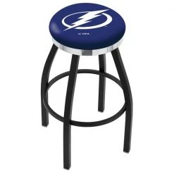Holland Bar Stool Co. 25" Blk Wrinkle Tampa Bay Lightning Swivel Bar Stool, Chrome Ring