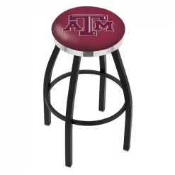 Holland Bar Stool Co. 30" Blk Wrinkle Texas A&M Swivel Bar Stool, Chrome Ring