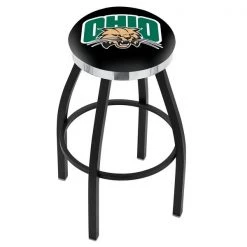 Holland Bar Stool Co. 25" Blk Wrinkle Ohio University Swivel Bar Stool, Chrome Ring
