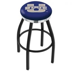 Holland Bar Stool Co. 30" Blk Wrinkle Utah State Swivel Bar Stool, Chrome Ring