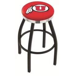 Holland Bar Stool Co. 30" Blk Wrinkle Utah Swivel Bar Stool, Chrome Ring