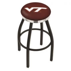 Holland Bar Stool Co. 30" Blk Wrinkle Virginia Tech Swivel Bar Stool, Chrome Ring